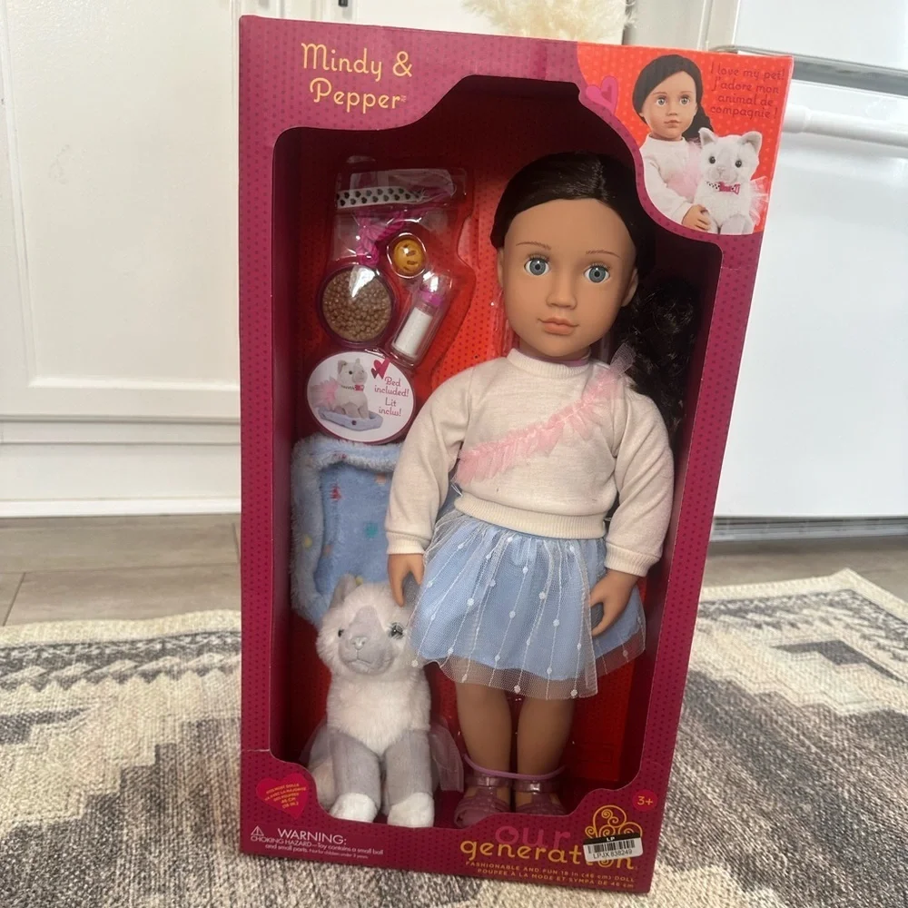 New Our Generation Doll & Pet Set Mindy & Pepper 18” doll and plush kitten set